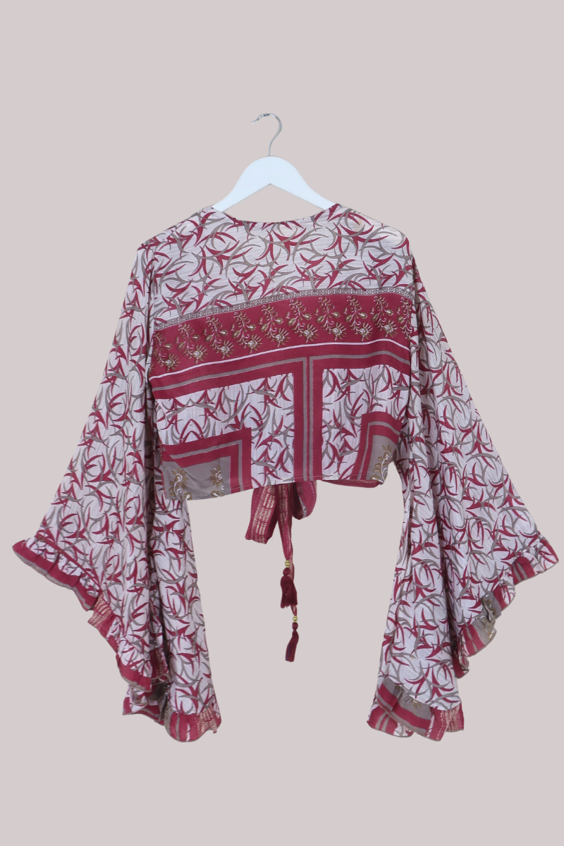 Venus Recycled Sari Wrap Top in Clay Red Tapestry - Size S