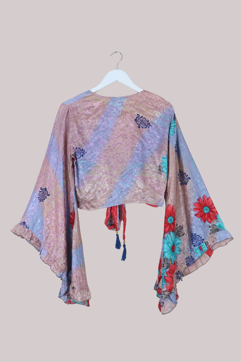 Venus Recycled Sari Wrap Top in Crystal Violet Florals - Size S