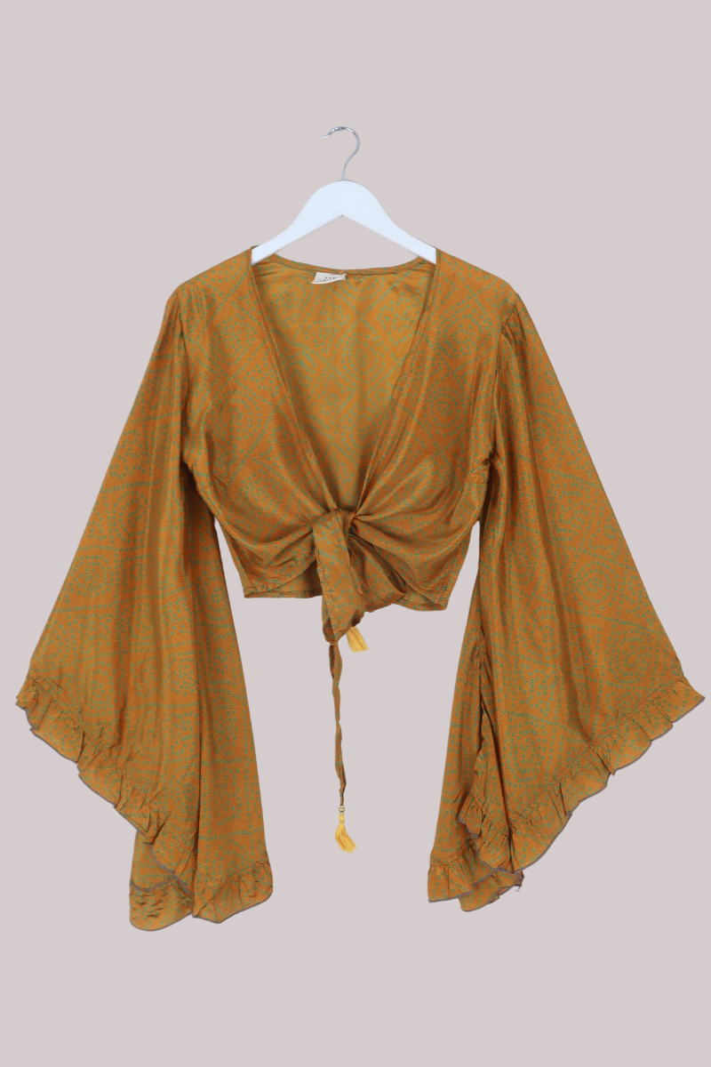 Venus Recycled Sari Wrap Top in Deep Marigold - Size S