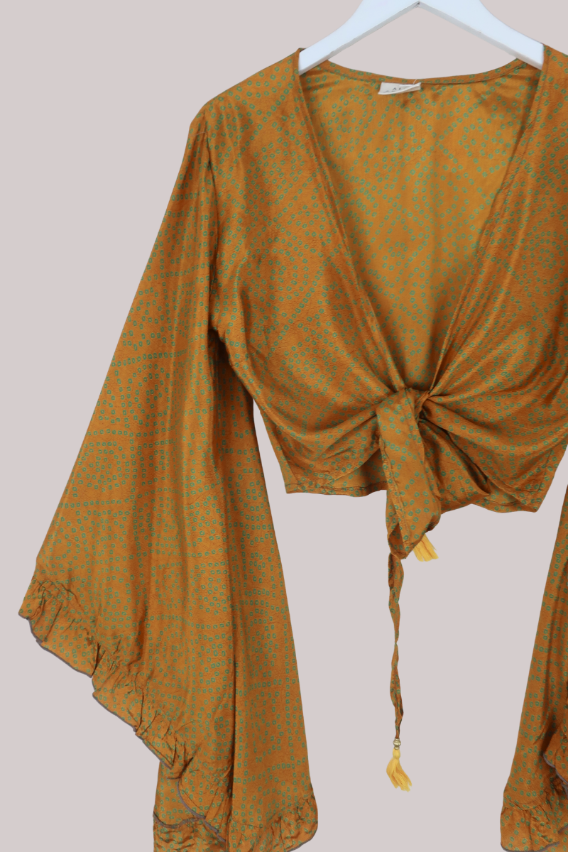 Venus Recycled Sari Wrap Top in Deep Marigold - Size S
