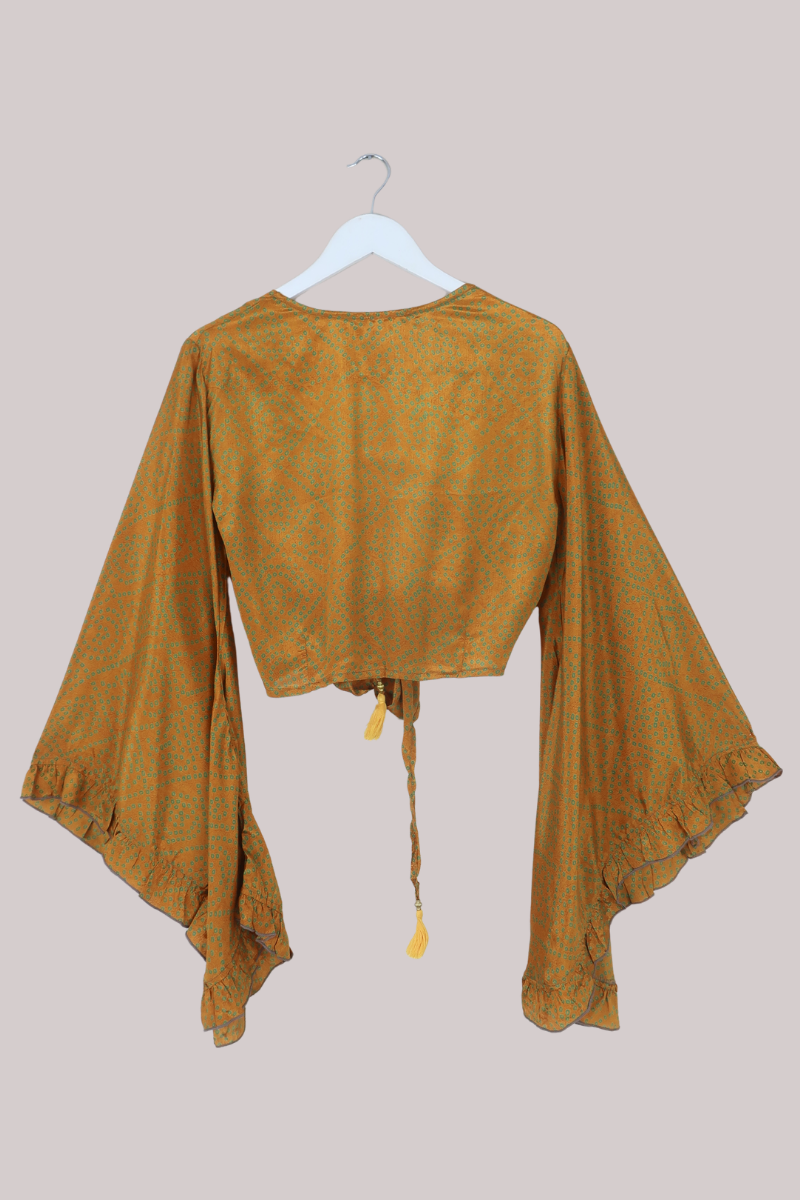 Venus Recycled Sari Wrap Top in Deep Marigold - Size S