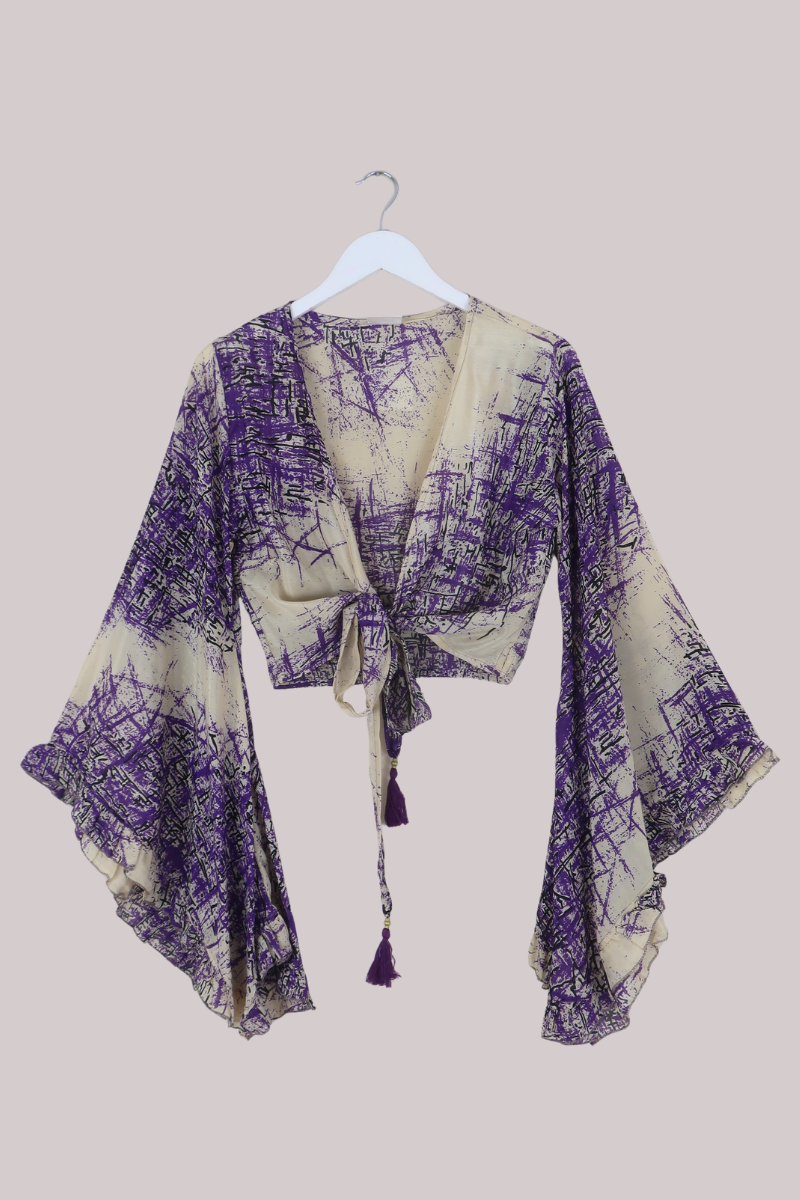 Venus Recycled Sari Wrap Top in Distressed Purple - Size S