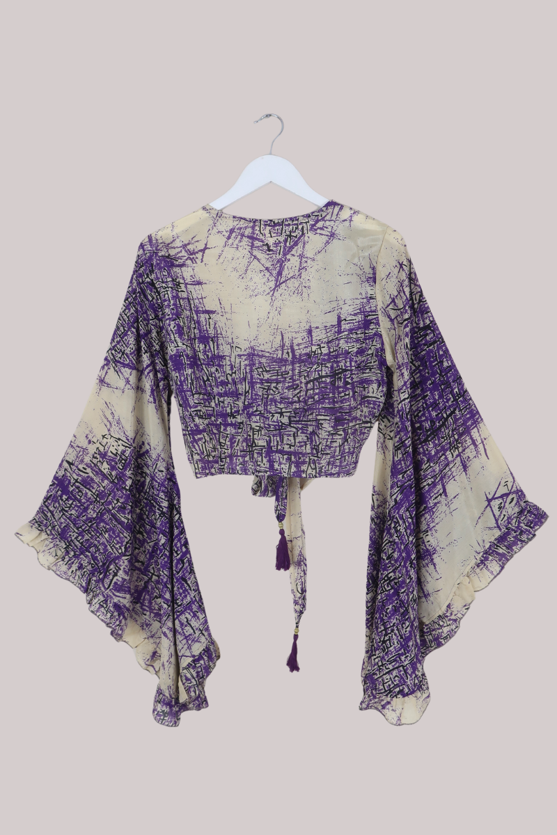 Venus Recycled Sari Wrap Top in Distressed Purple - Size S