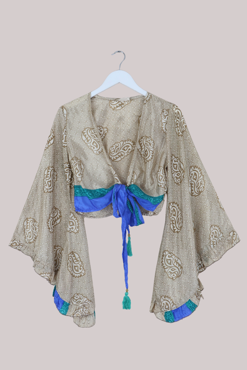 Venus Recycled Sari Wrap Top in Golden Dune Crests - Size S