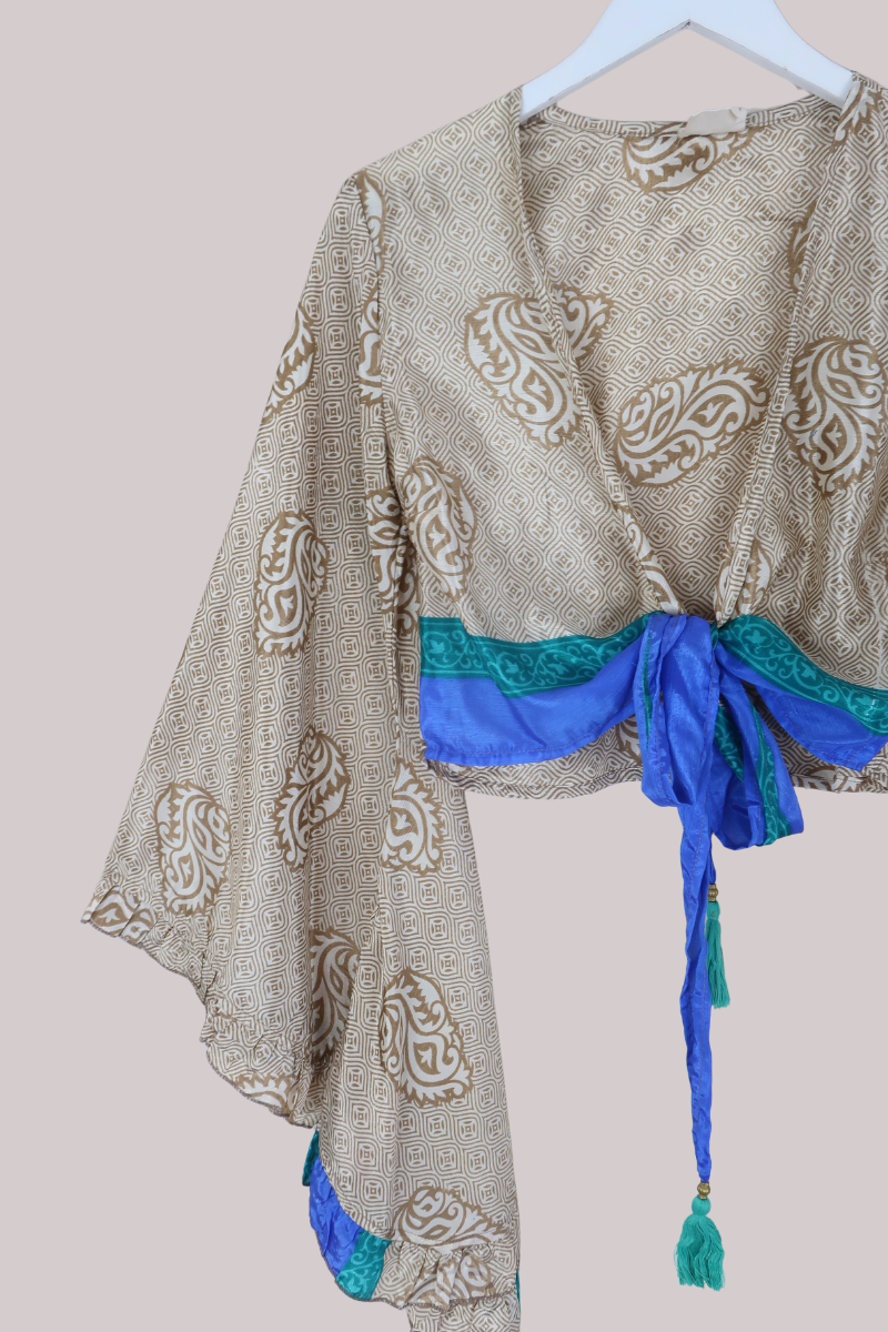 Venus Recycled Sari Wrap Top in Golden Dune Crests - Size S