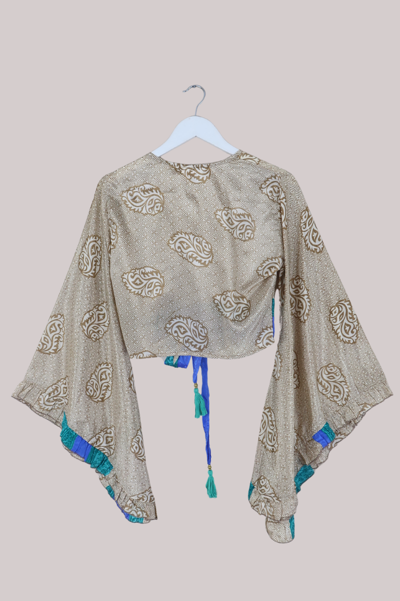 Venus Recycled Sari Wrap Top in Golden Dune Crests - Size S