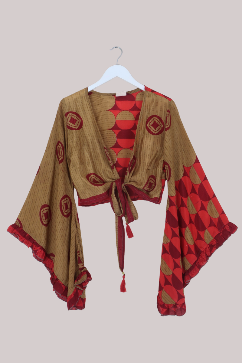 Venus Recycled Sari Wrap Top in Golden Embers - Size S