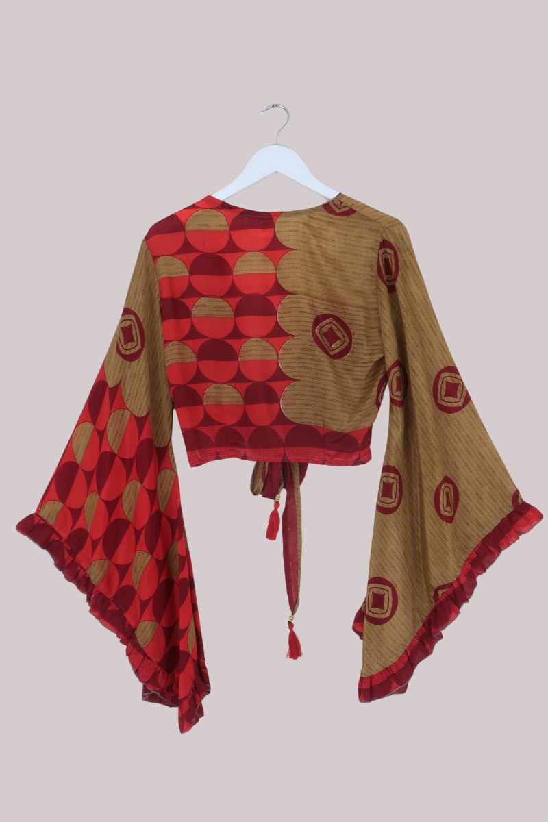 Venus Recycled Sari Wrap Top in Golden Embers - Size S