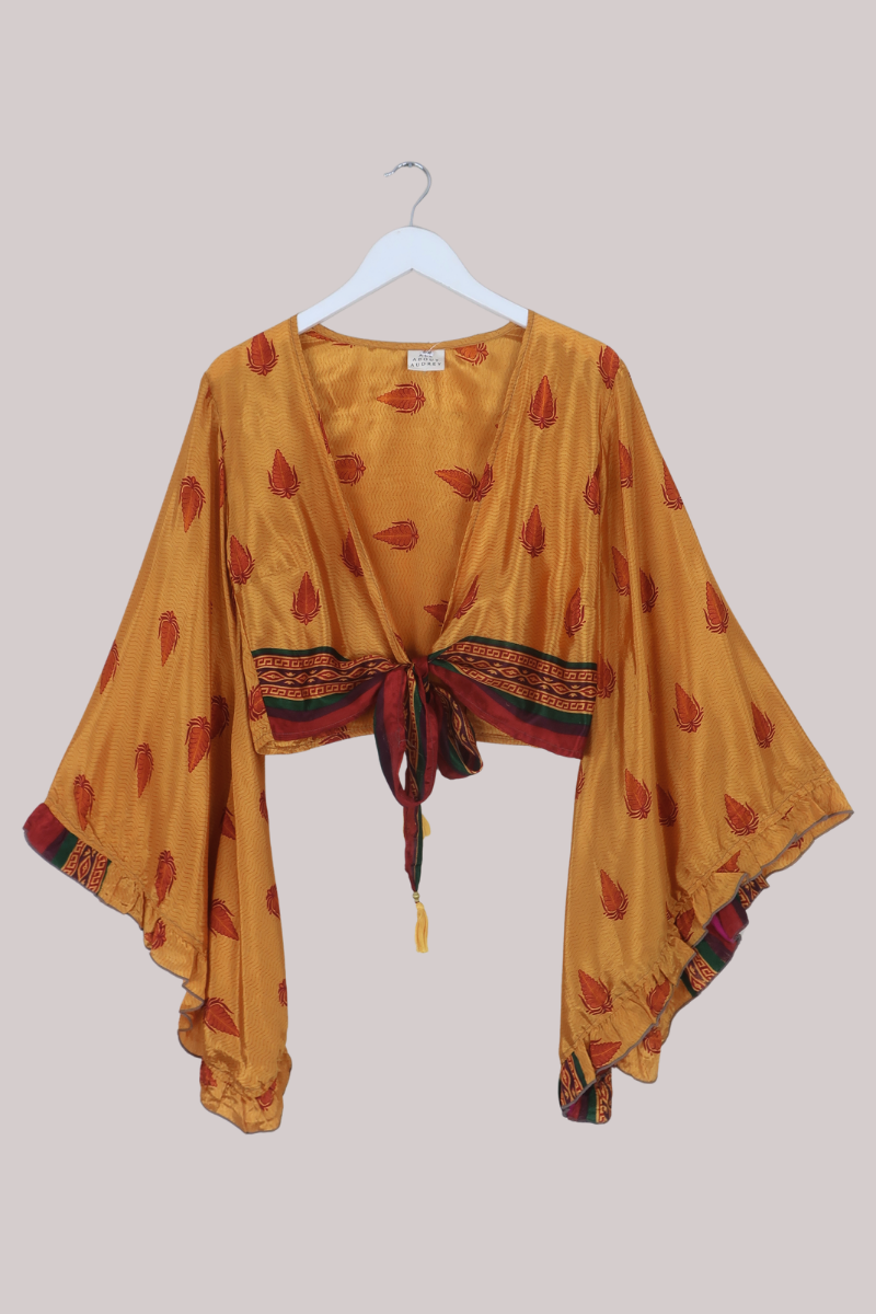 Venus Recycled Sari Wrap Top in Honey Gold Corn - Size S