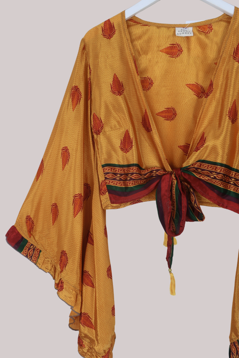 Venus Recycled Sari Wrap Top in Honey Gold Corn - Size S