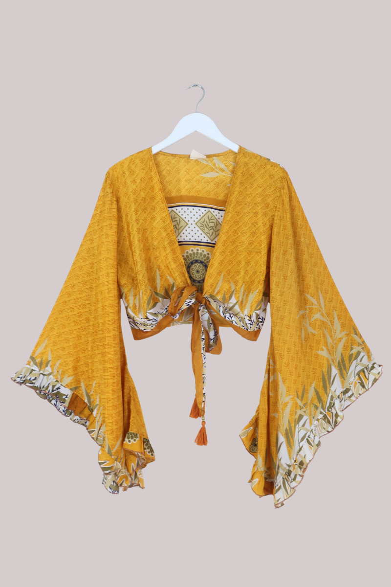 Venus Recycled Sari Wrap Top in Honeydew Gold - Size L