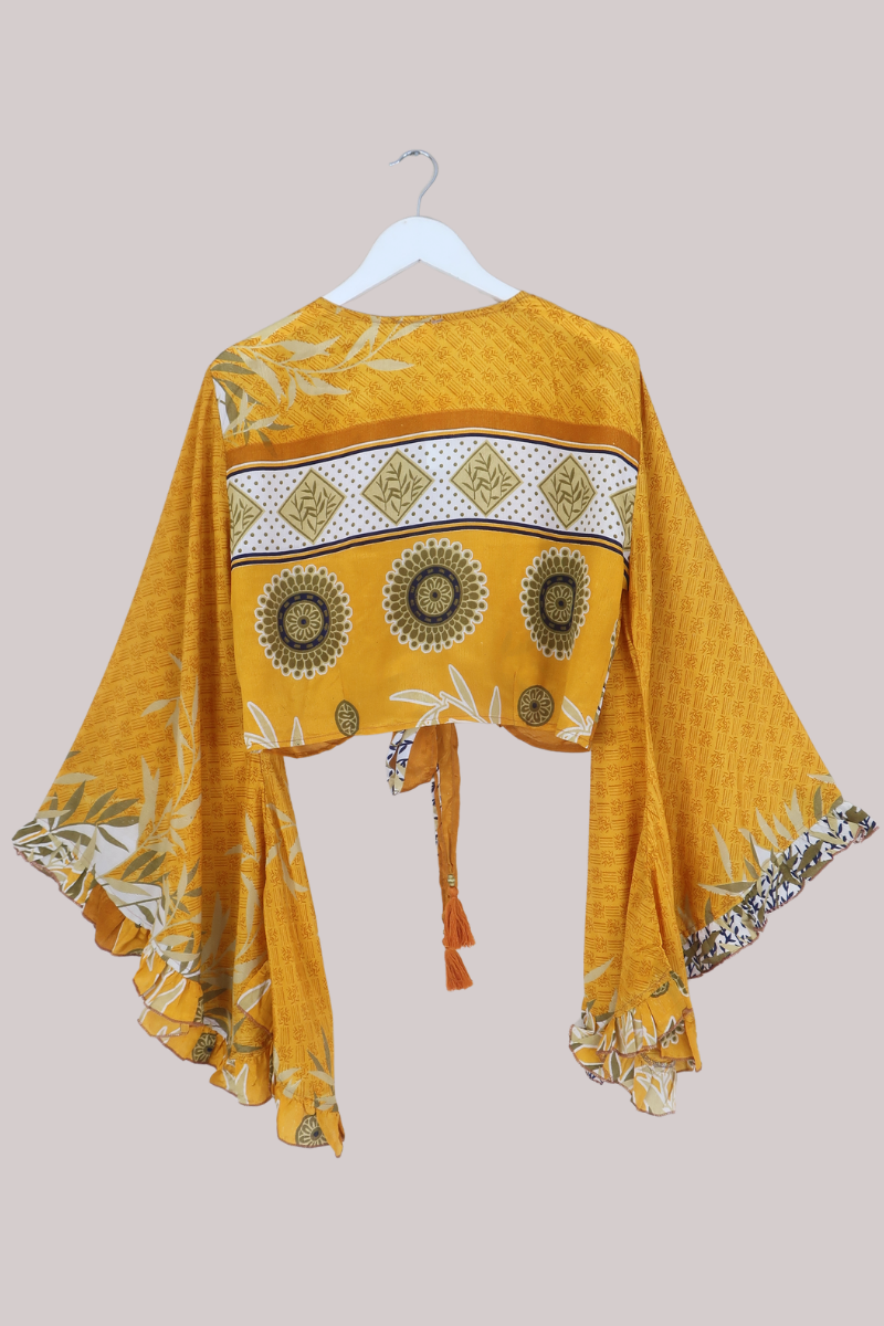 Venus Recycled Sari Wrap Top in Honeydew Gold - Size L