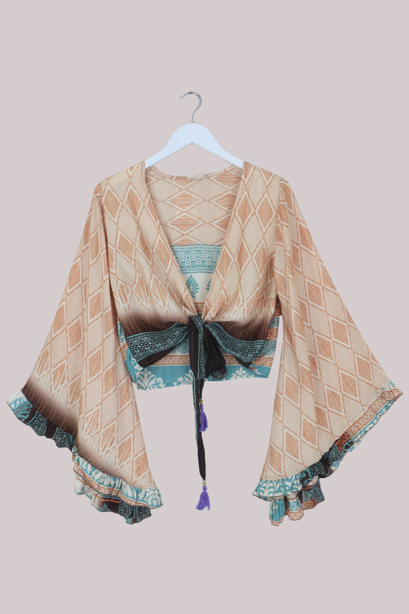 Venus Recycled Sari Wrap Top in Ithaca Tiles - Size XS