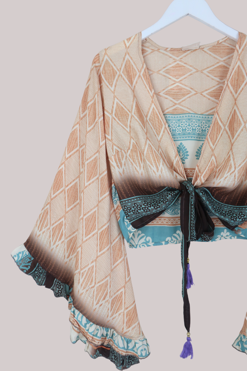 Venus Recycled Sari Wrap Top in Ithaca Tiles - Size XS