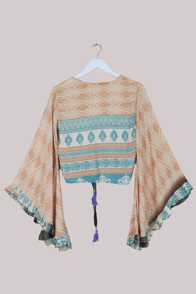 Venus Recycled Sari Wrap Top in Ithaca Tiles - Size XS