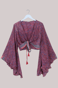Venus Recycled Sari Wrap Top in Jeweled Mauve Tapestry - Size XS