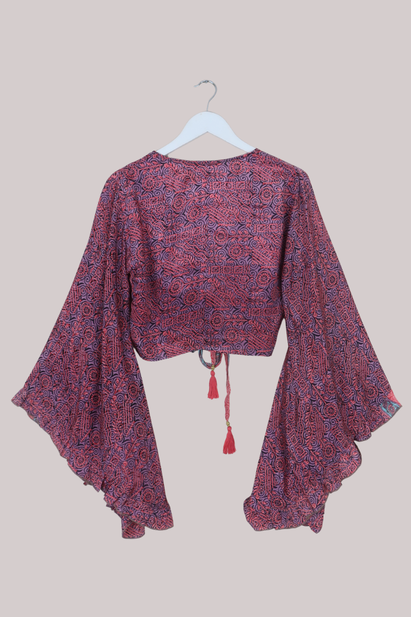 Venus Recycled Sari Wrap Top in Jeweled Mauve Tapestry - Size XS