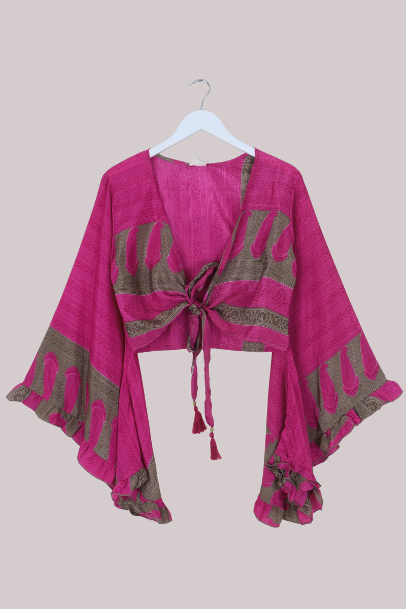 Venus Recycled Sari Wrap Top in Jubilant Pink - Size S