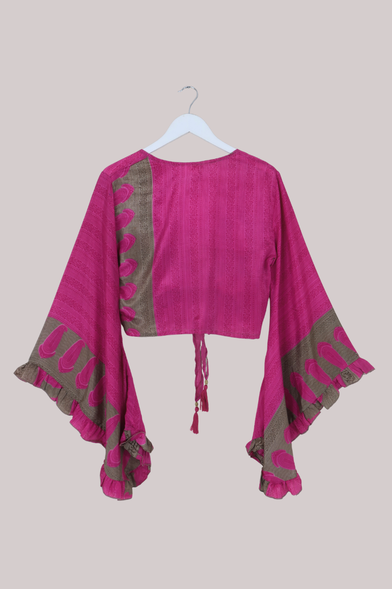 Venus Recycled Sari Wrap Top in Jubilant Pink - Size S