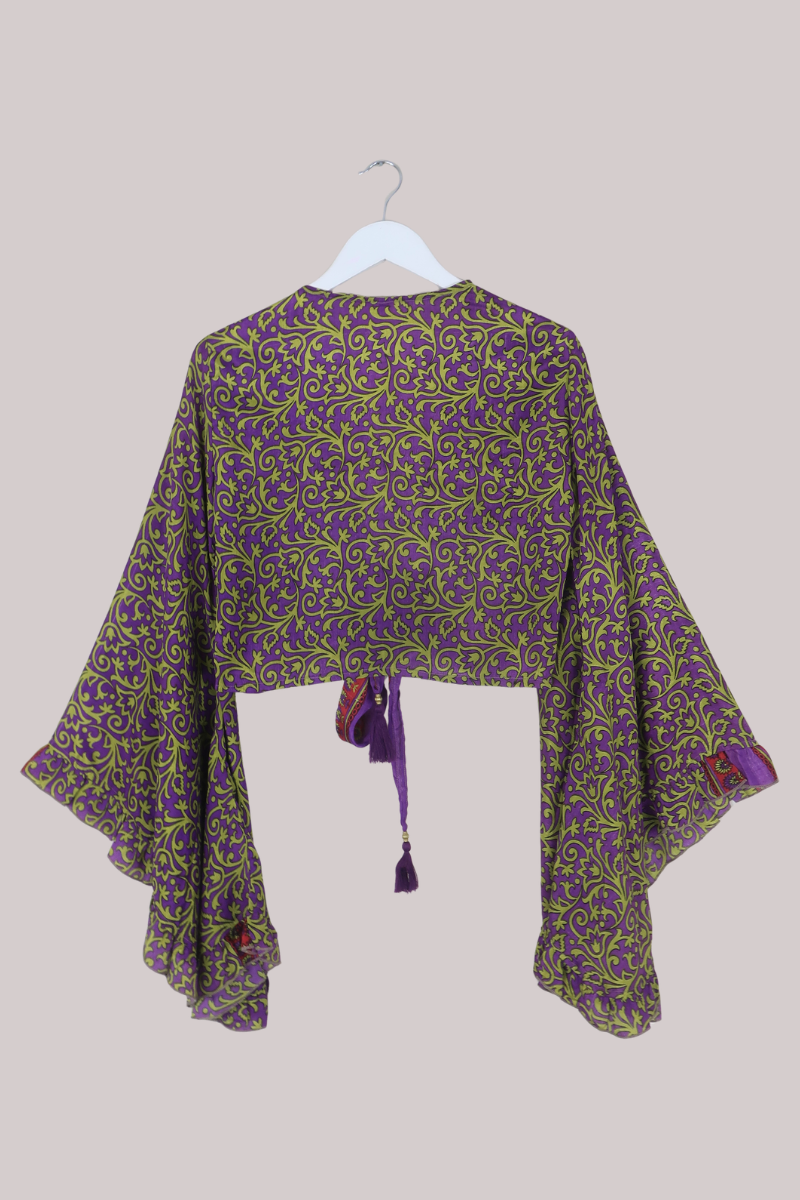 Venus Recycled Sari Wrap Top in Lavender & Lime - Size S