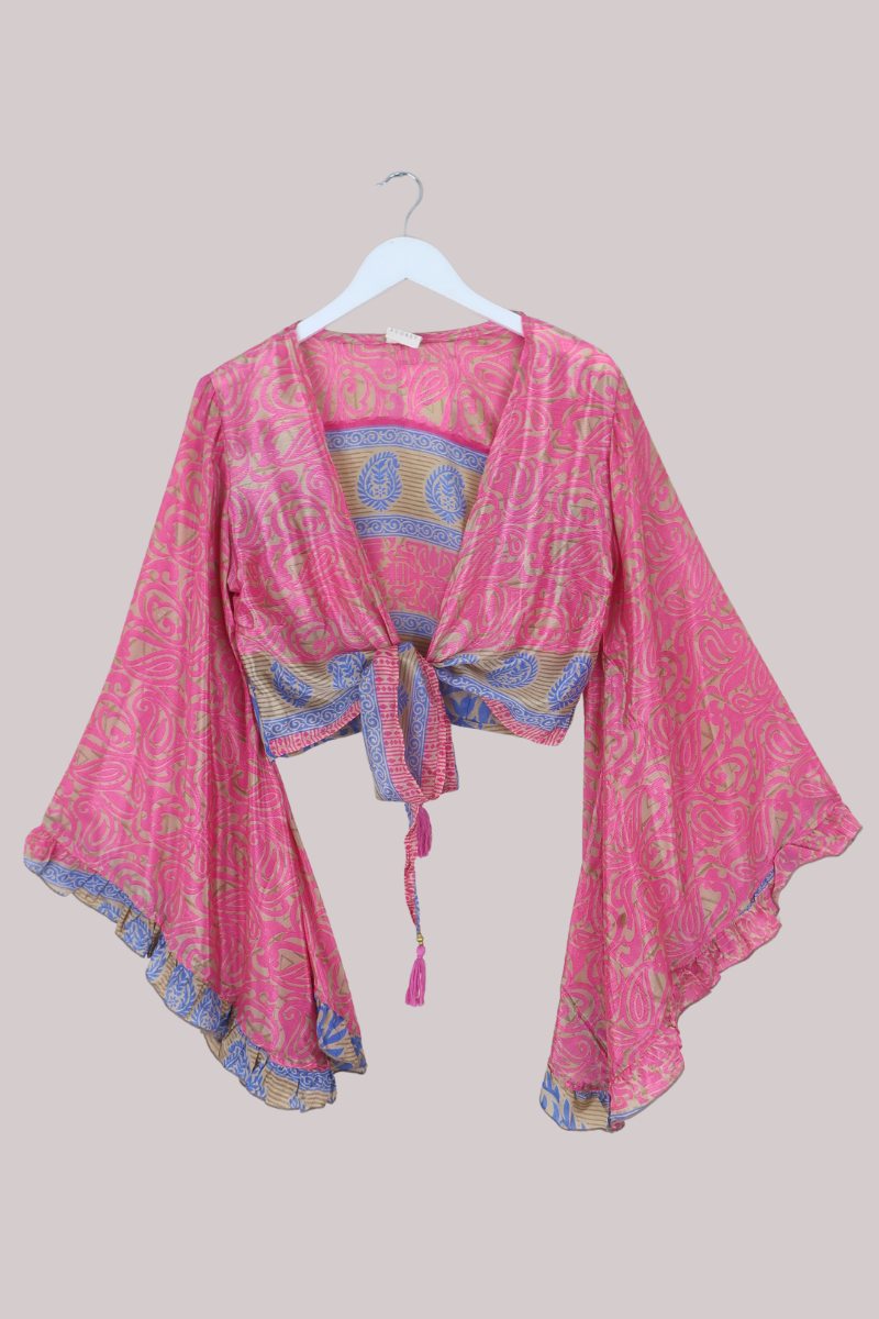 Venus Recycled Sari Wrap Top in Lover Pink Tapestry - Size M