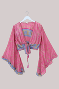 Venus Recycled Sari Wrap Top in Lover Pink Tapestry - Size M