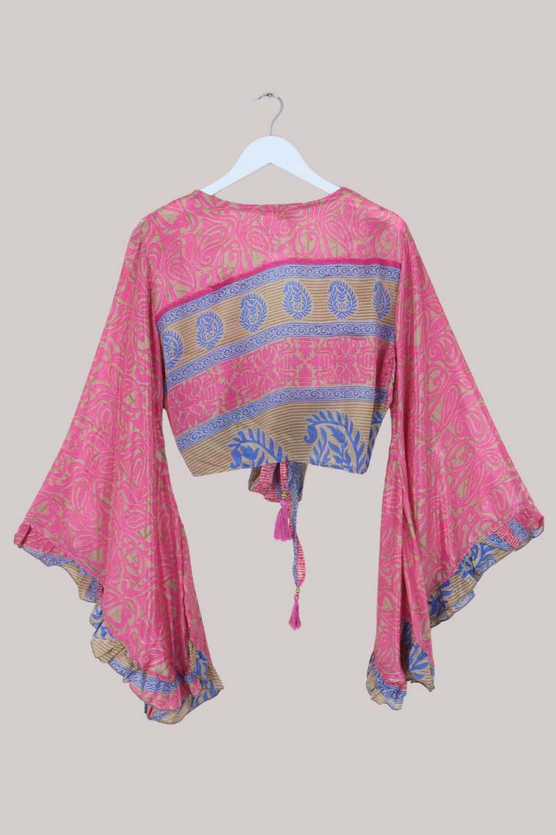 Venus Recycled Sari Wrap Top in Lover Pink Tapestry - Size M