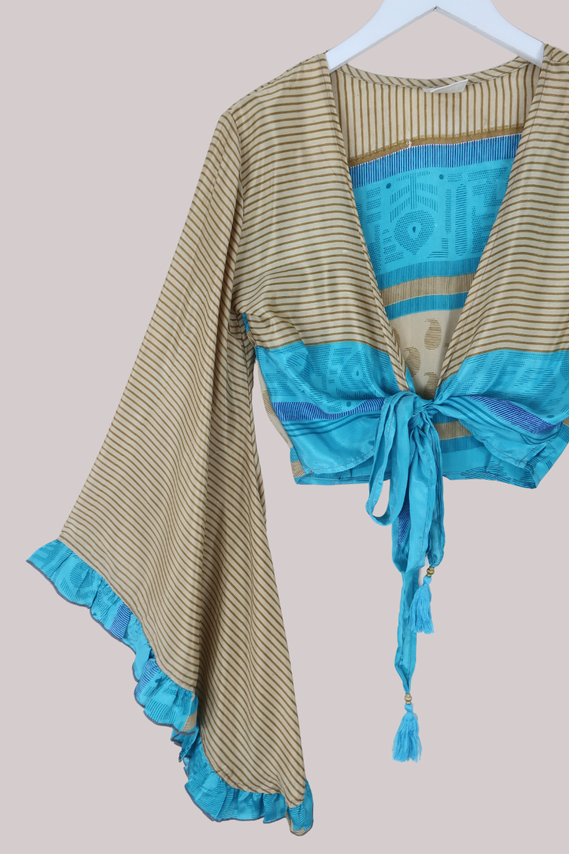 Venus Recycled Sari Wrap Top in Maui Beach Paisley - Size XS