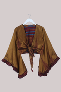 Venus Recycled Sari Wrap Top in Midas Gold & Burgundy - Size XS