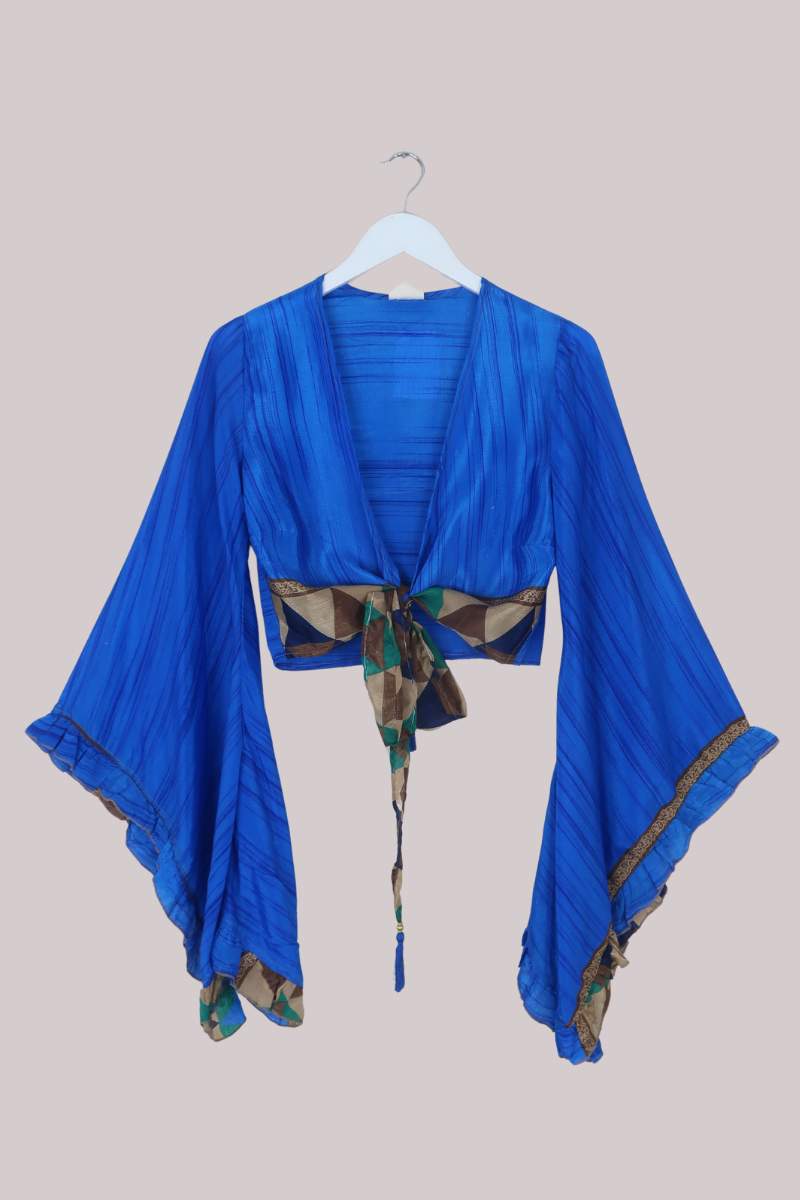 Venus Recycled Sari Wrap Top in Midnight Sapphire - Size S