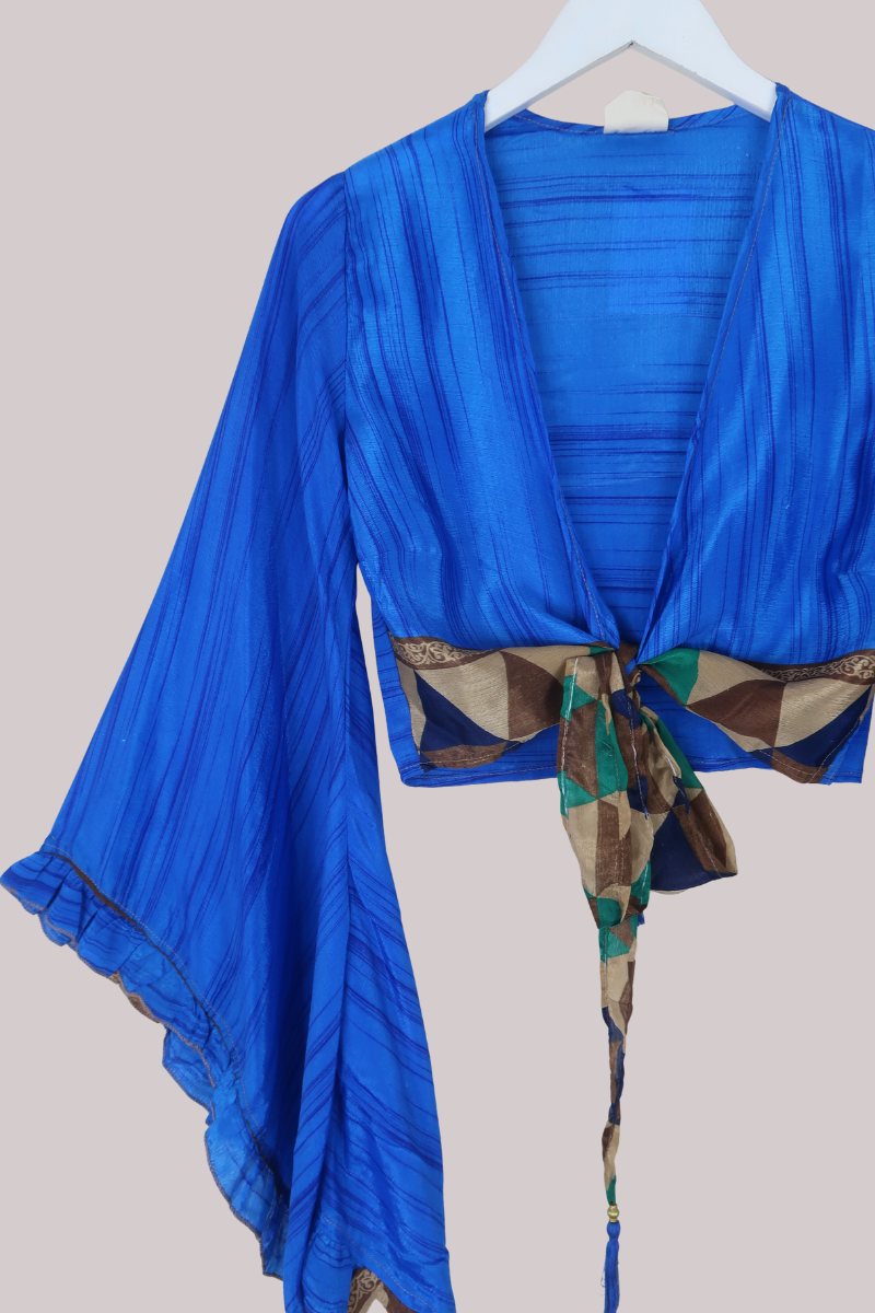 Venus Recycled Sari Wrap Top in Midnight Sapphire - Size S