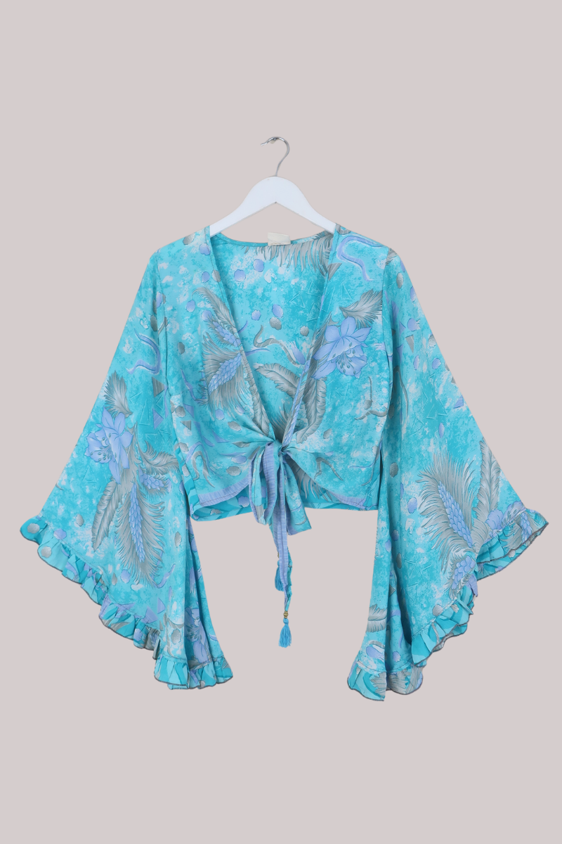 Venus Recycled Sari Wrap Top in Moonstone Florals - Size S