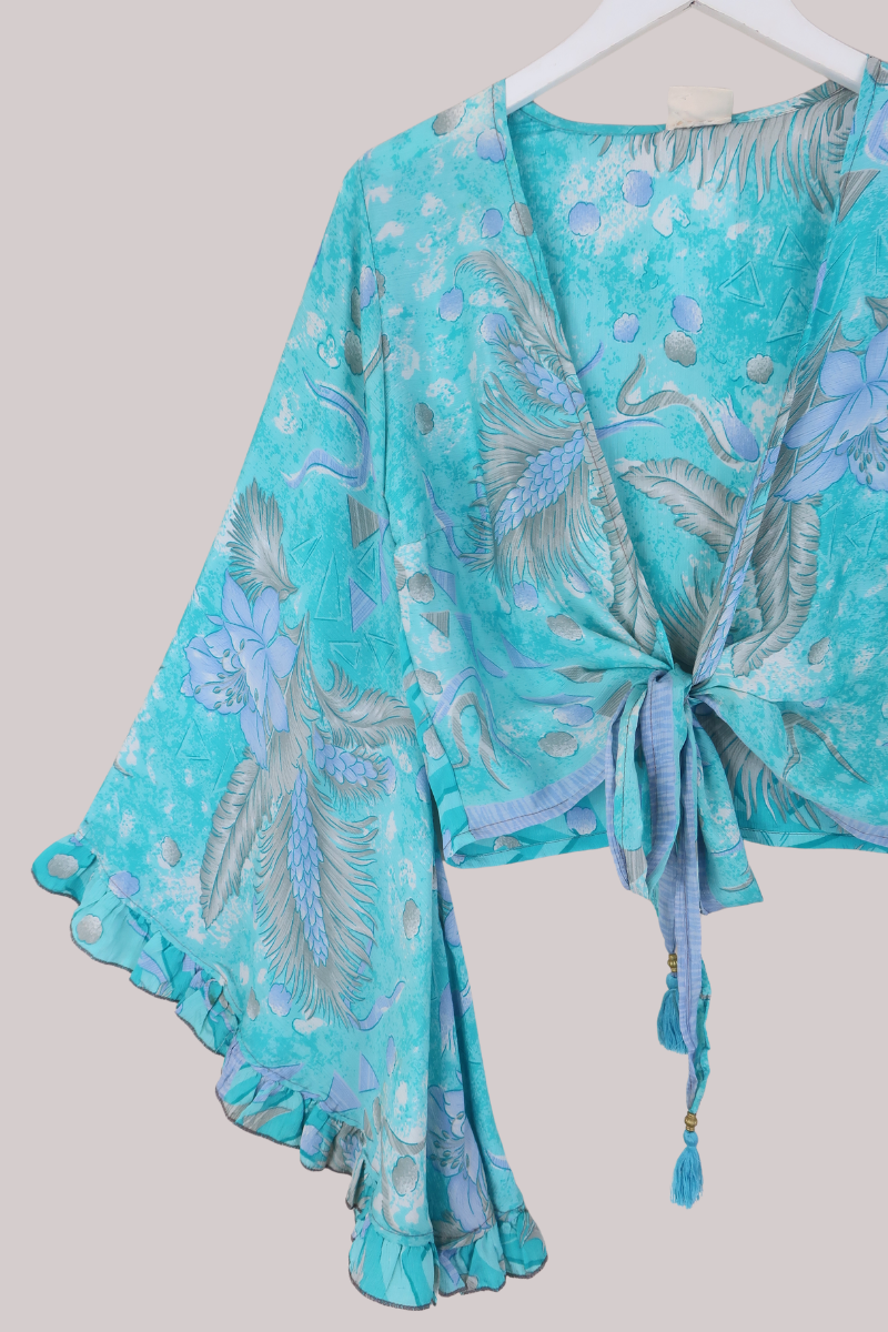 Venus Recycled Sari Wrap Top in Moonstone Florals - Size S