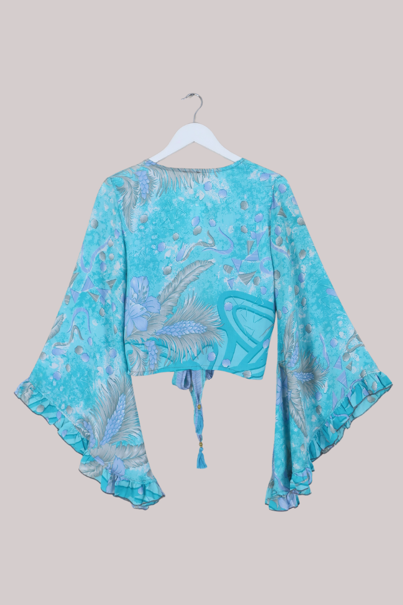 Venus Recycled Sari Wrap Top in Moonstone Florals - Size S