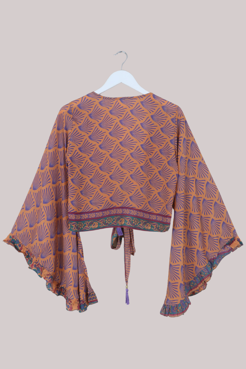 Venus Recycled Sari Wrap Top in Peach & Purple - Size S