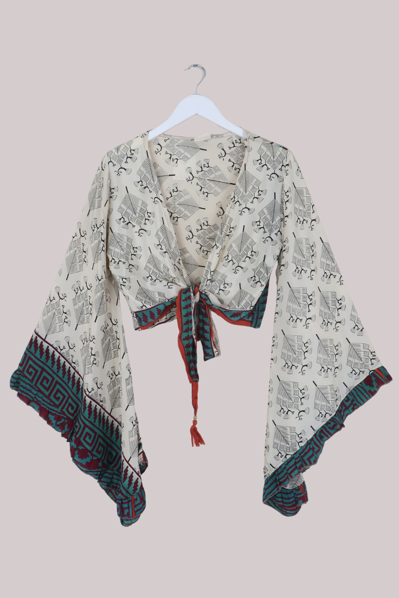 Venus Recycled Sari Wrap Top in Peacock Woodland - Size S