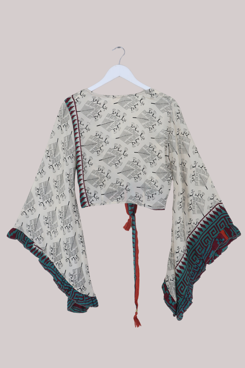 Venus Recycled Sari Wrap Top in Peacock Woodland - Size S