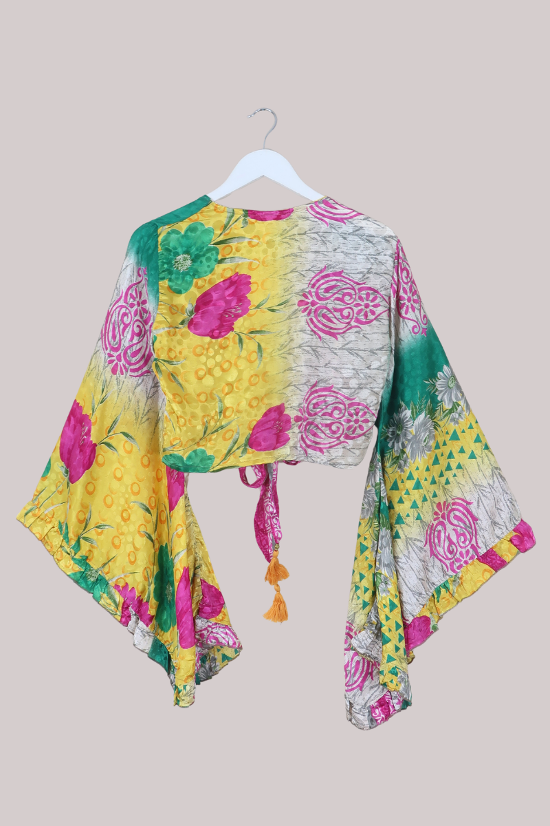 Venus Recycled Sari Wrap Top in Pina Colada Florals - Size S