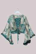 Venus Recycled Sari Wrap Top in Prismarine Patchwork - Size S