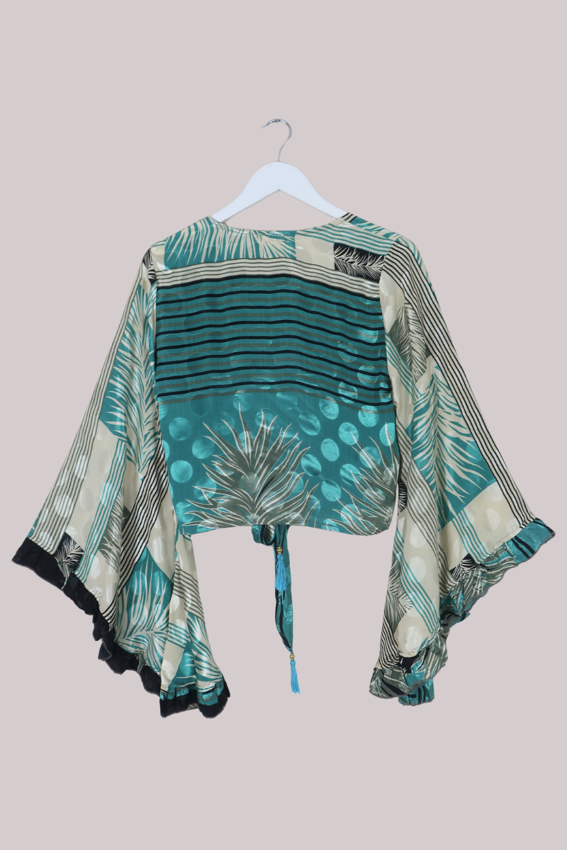 Venus Recycled Sari Wrap Top in Prismarine Patchwork - Size S