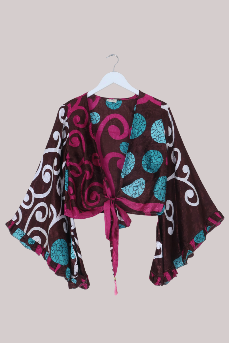 Venus Recycled Sari Wrap Top in Raspberry Hot Chocolate - Size S