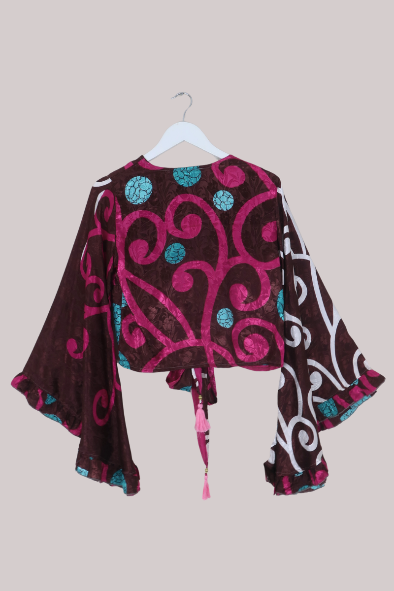 Venus Recycled Sari Wrap Top in Raspberry Hot Chocolate - Size S