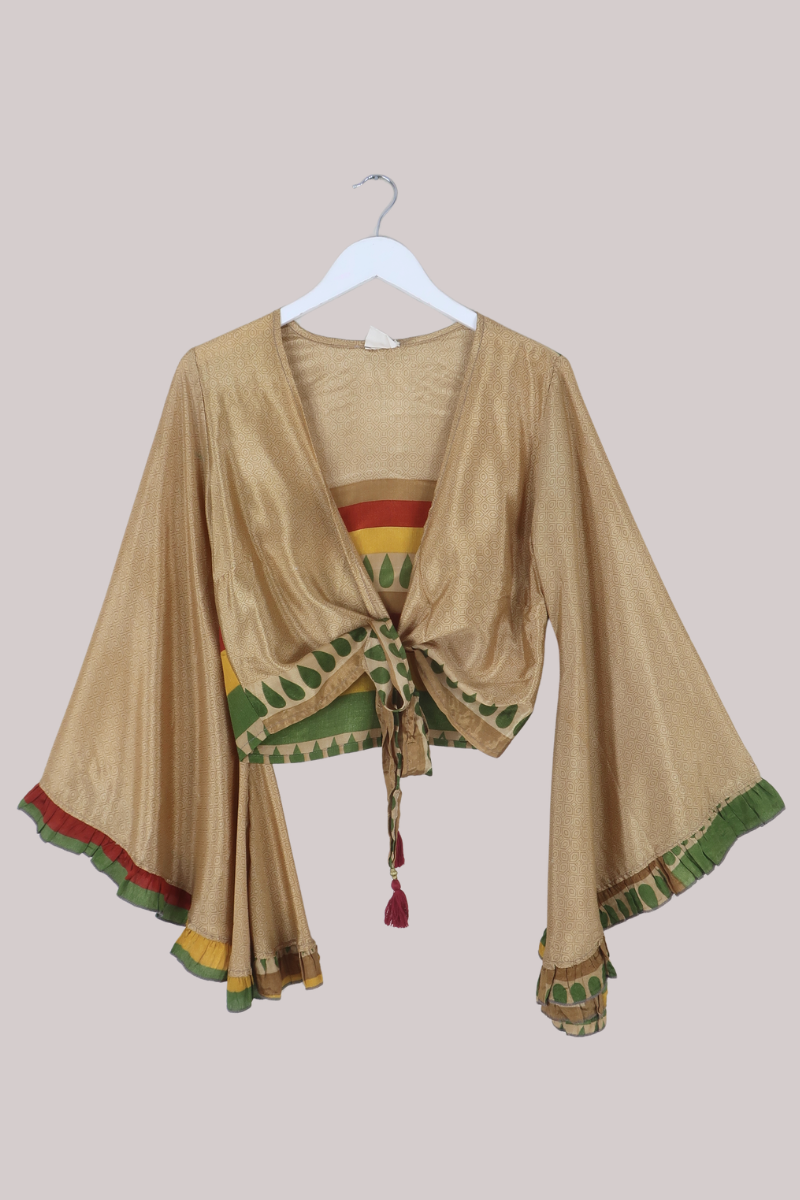 Venus Recycled Sari Wrap Top in Sahara Gold - Size S