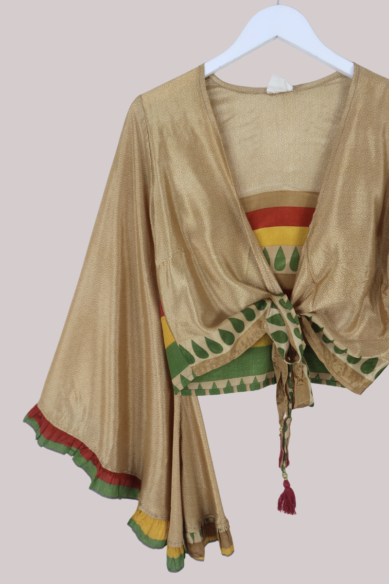 Venus Recycled Sari Wrap Top in Sahara Gold - Size S