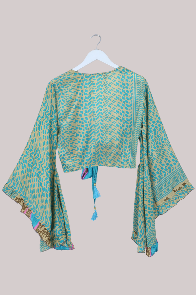 Venus Recycled Sari Wrap Top in Shards Of Sea Glass - Size XS