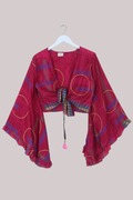 Venus Recycled Sari Wrap Top in Sour Cherry - Size S