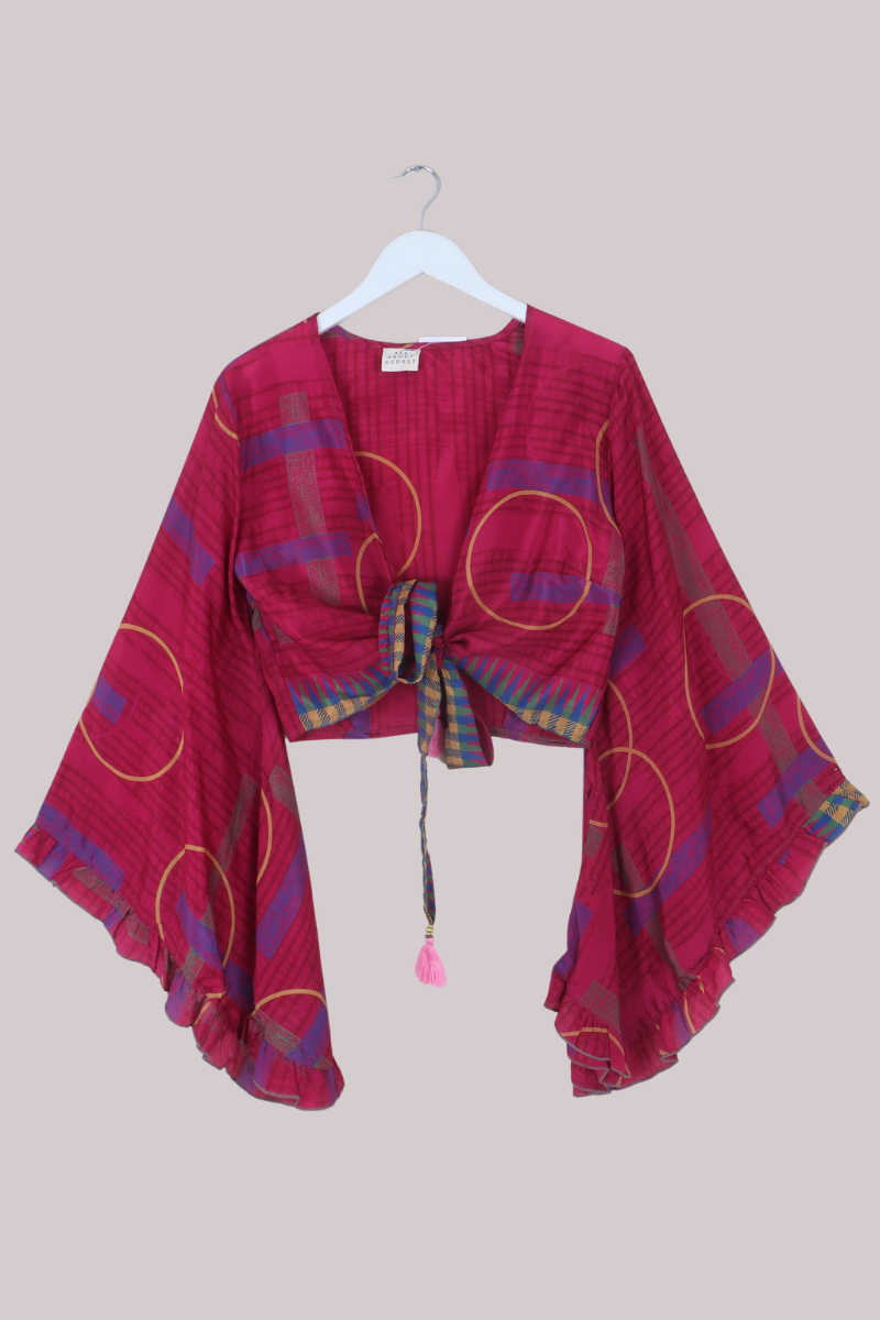 Venus Recycled Sari Wrap Top in Sour Cherry - Size S