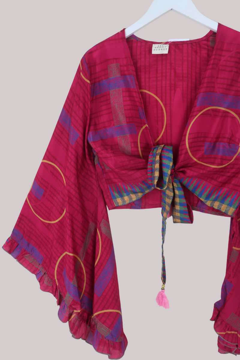 Venus Recycled Sari Wrap Top in Sour Cherry - Size S