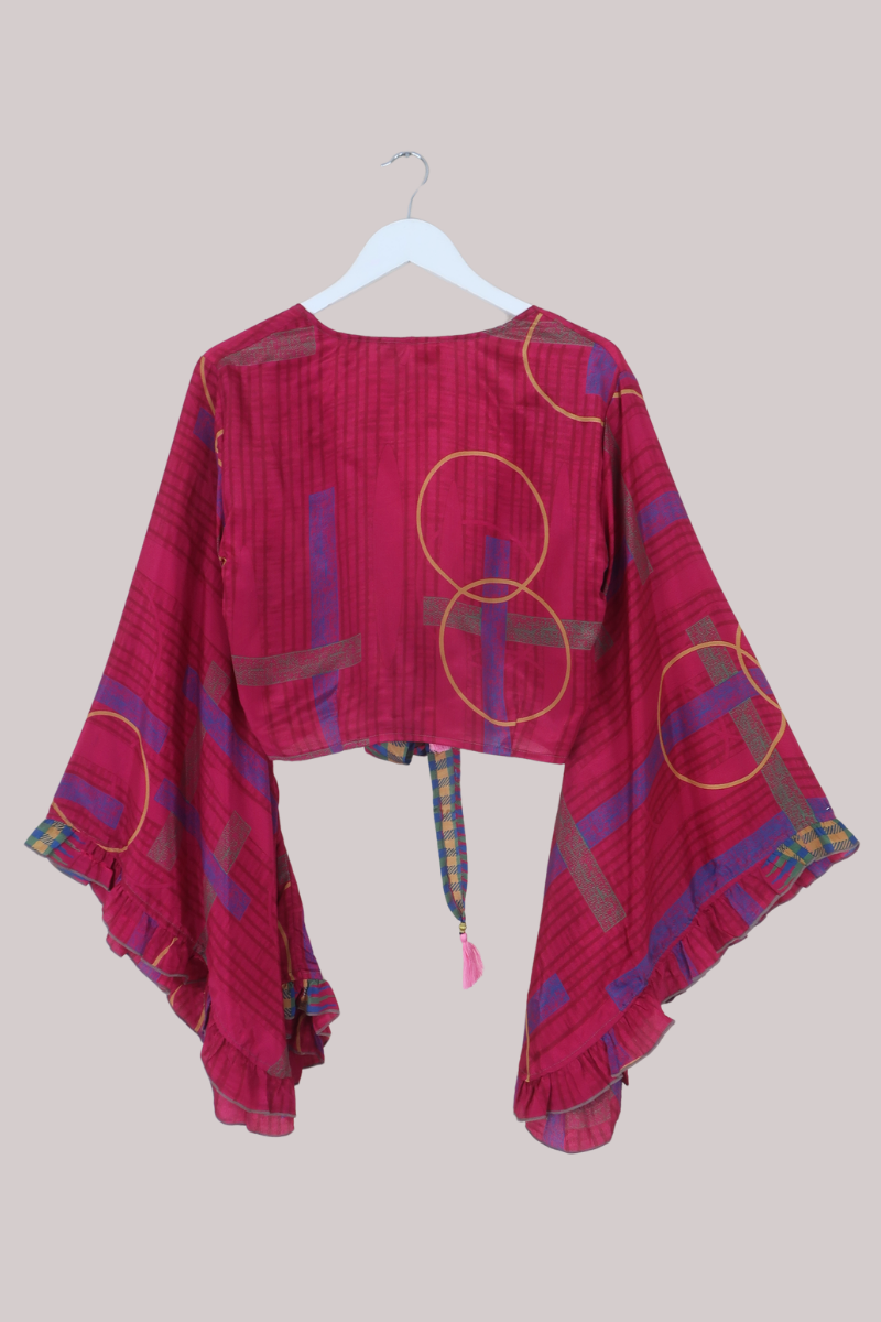 Venus Recycled Sari Wrap Top in Sour Cherry - Size S