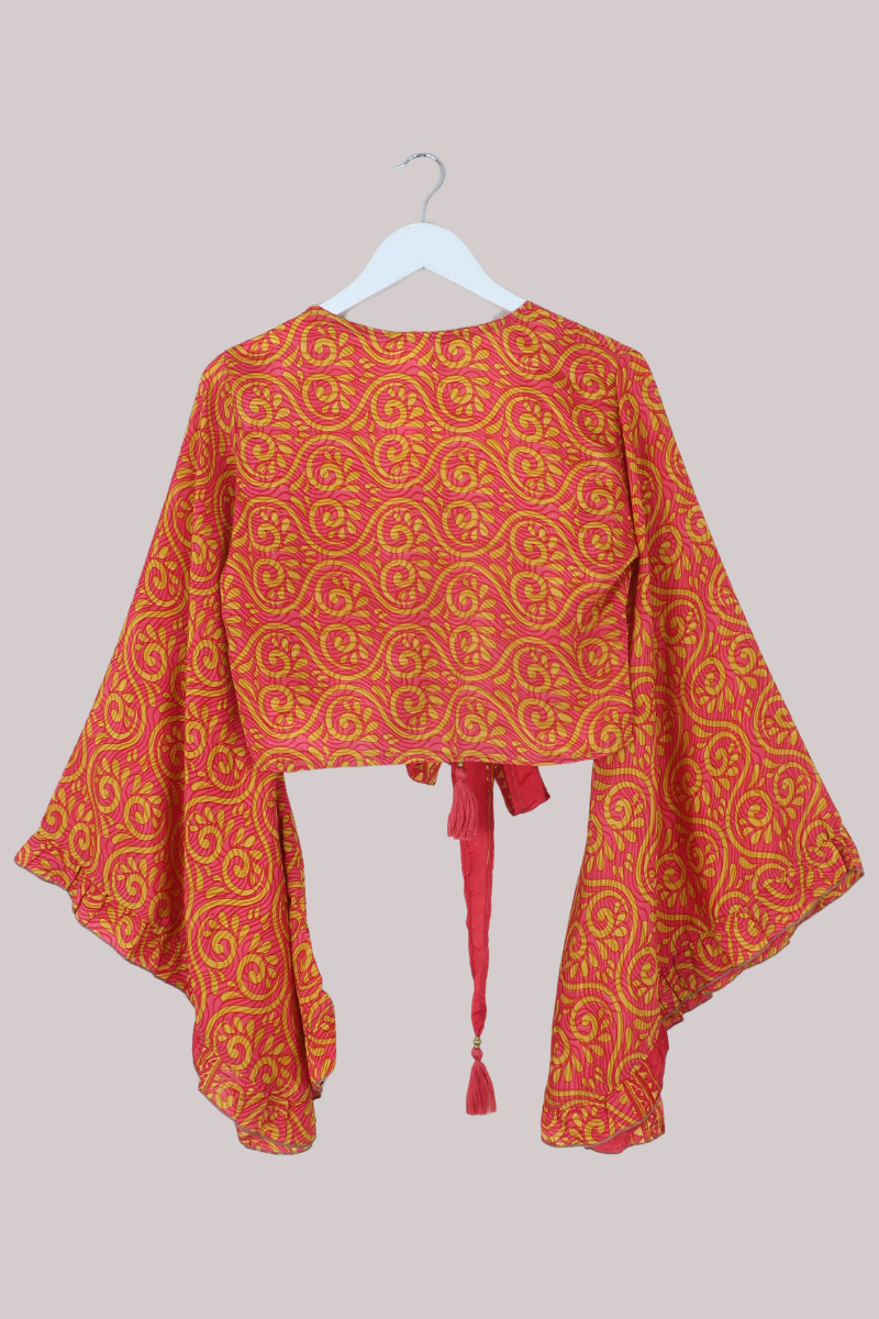 Venus Recycled Sari Wrap Top in Sugary Orange Swirls - Size XS